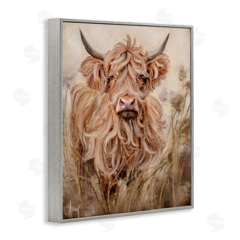 Ashley Bradley Curly Haired Highland Cattle Gray Framed Giclee Print Wall Art