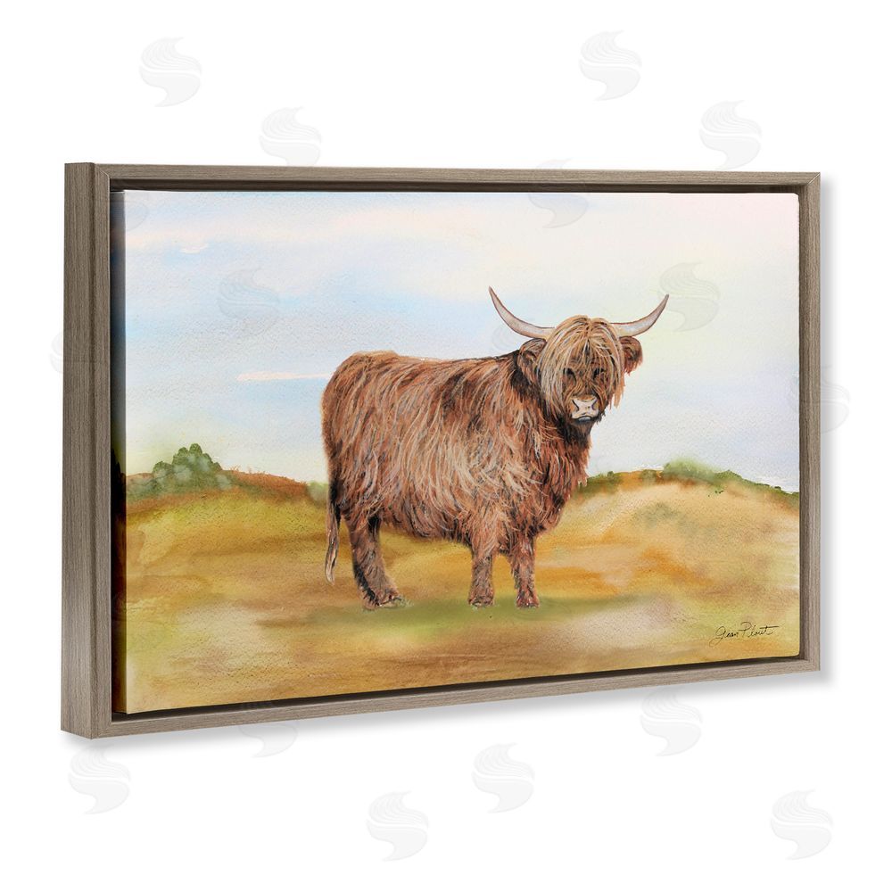 Jean Plout Farm Animal In Pasture Brown Floating Frame Canvas Wall Art Print