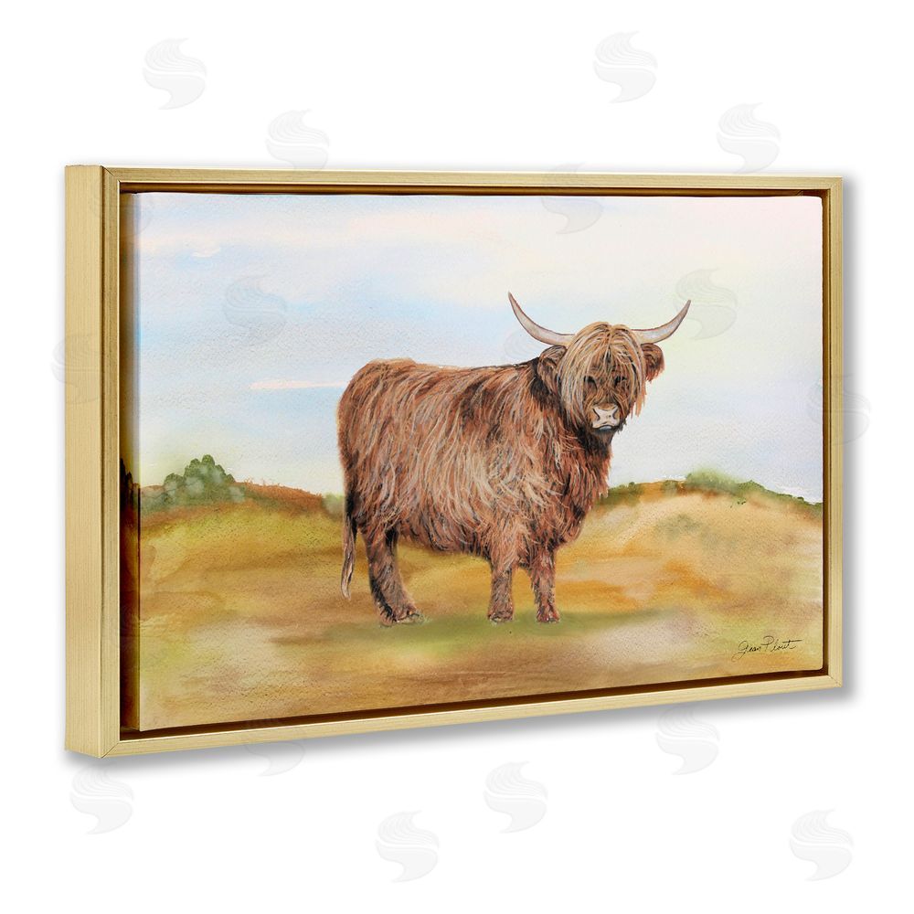 Jean Plout Farm Animal In Pasture Gold Floating Frame Canvas Wall Art Print