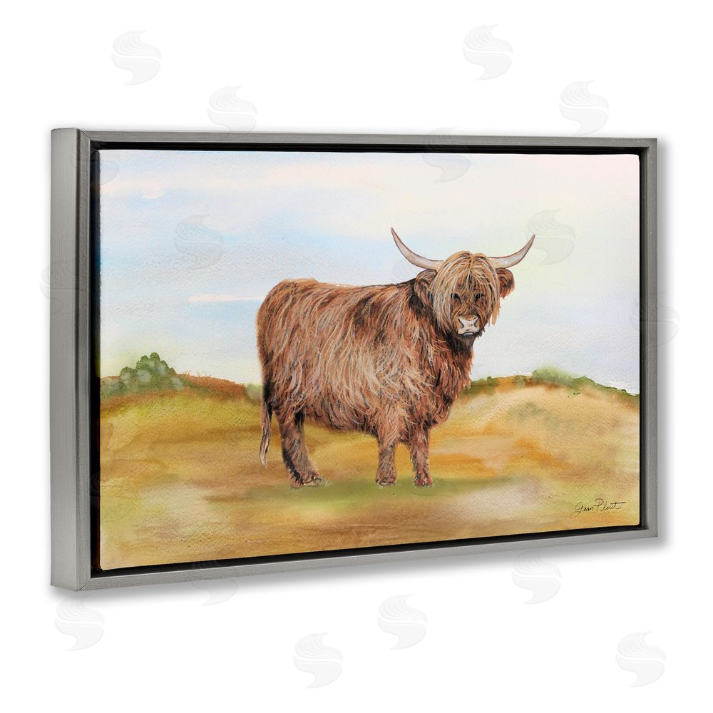 Jean Plout Farm Animal In Pasture Gray Floating Frame Canvas Wall Art Print