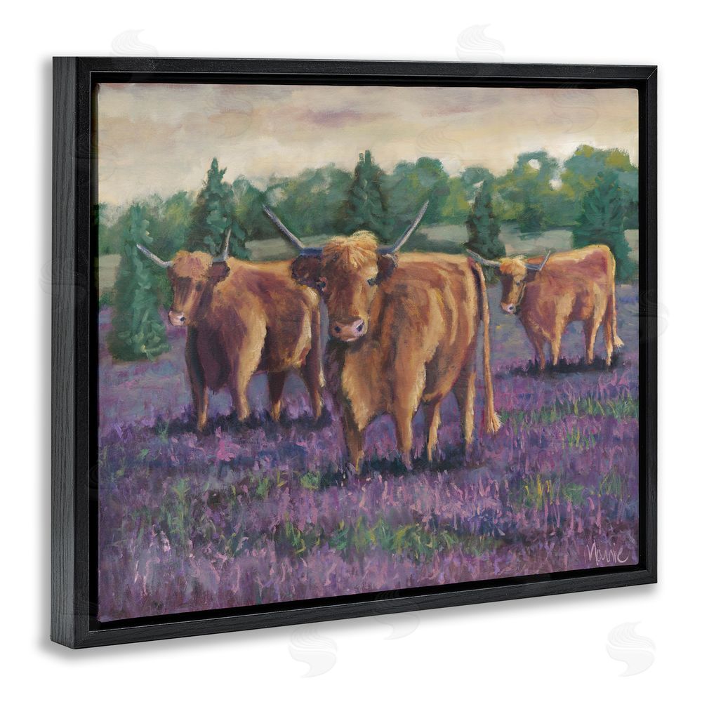 Marnie Bourque Purple Fields & Cows Black Floating Frame Canvas Wall Art Print
