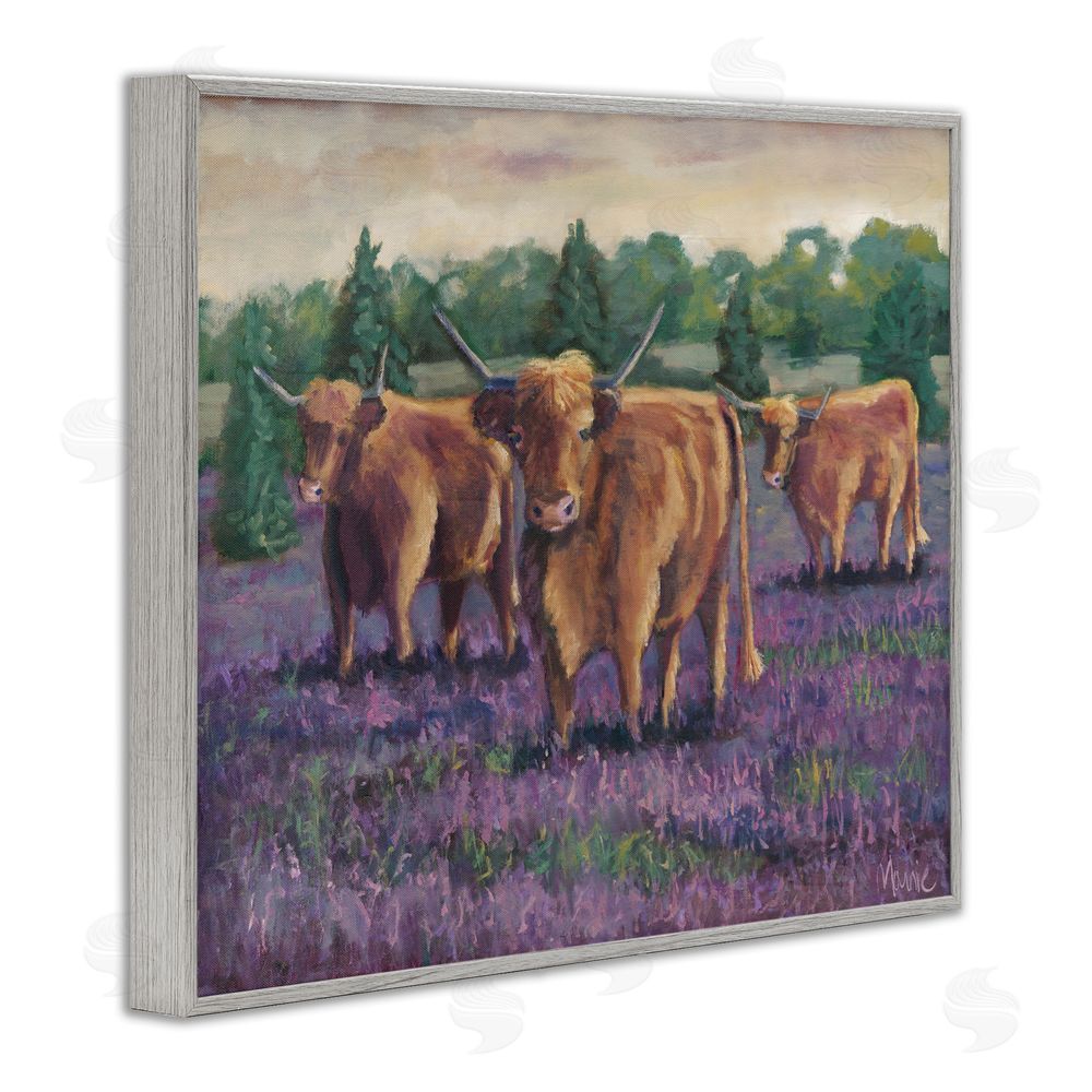 Marnie Bourque Purple Fields & Cows Gray Framed Giclee Print Wall Art