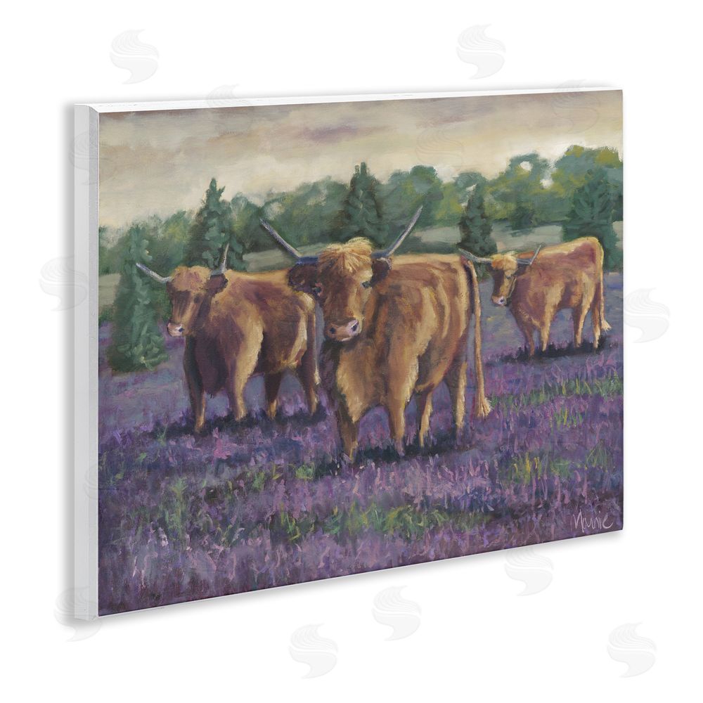 Marnie Bourque Purple Fields & Cows Wooden Wall Plaque Art Print