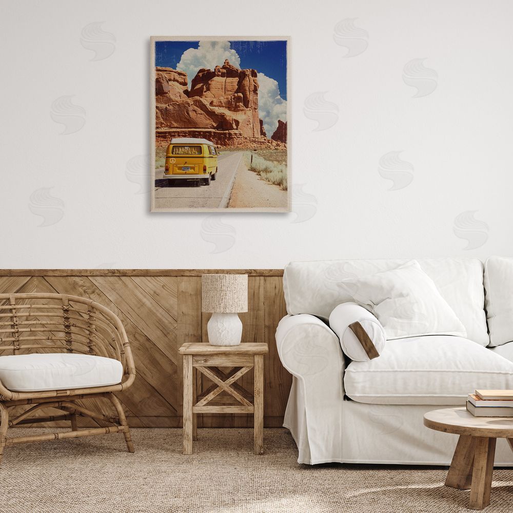 Old Red Truck Retro Desert Adventure Stretched Canvas Wall Art Print in Room