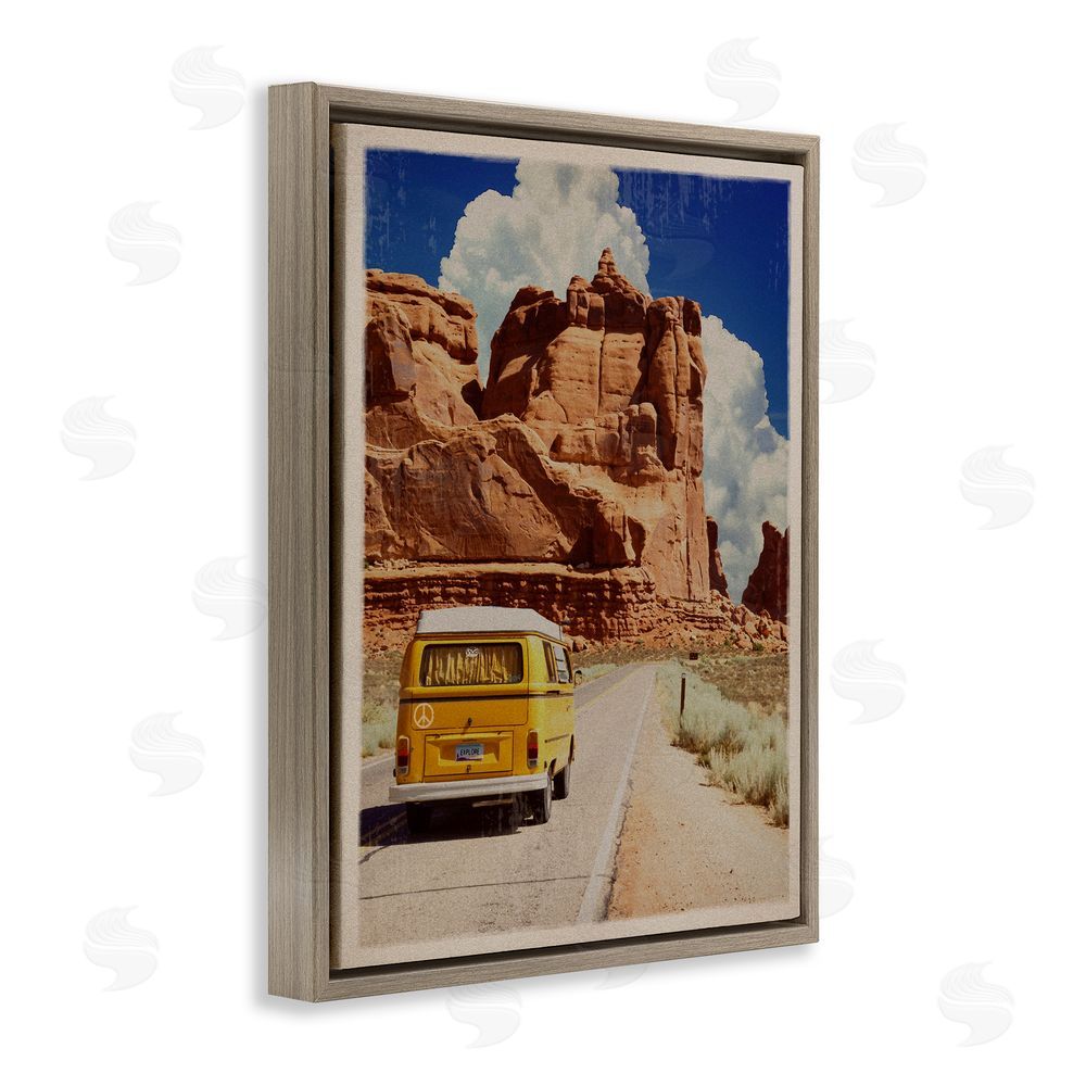 Old Red Truck Retro Desert Adventure Brown Floating Frame Canvas Wall Art Print