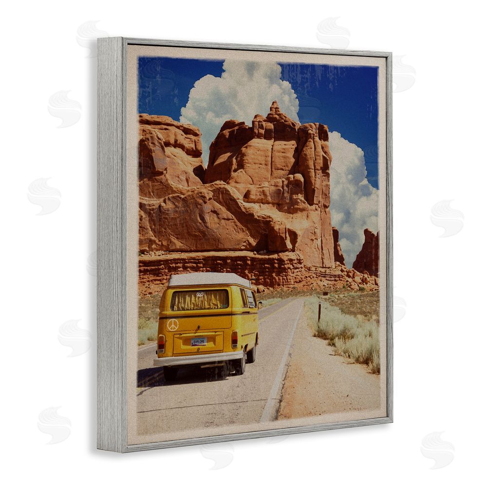 Old Red Truck Retro Desert Adventure Gray Framed Giclee Print Wall Art