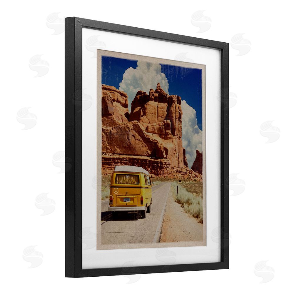 Old Red Truck Retro Desert Adventure Black Framed Print Under Glass Wall Art