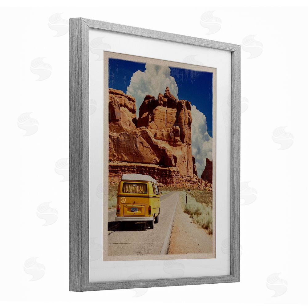 Old Red Truck Retro Desert Adventure Gray Framed Print Under Glass Wall Art