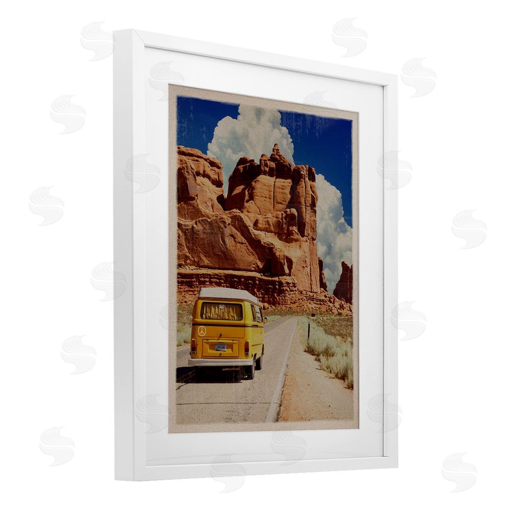 Old Red Truck Retro Desert Adventure White Framed Print Under Glass Wall Art