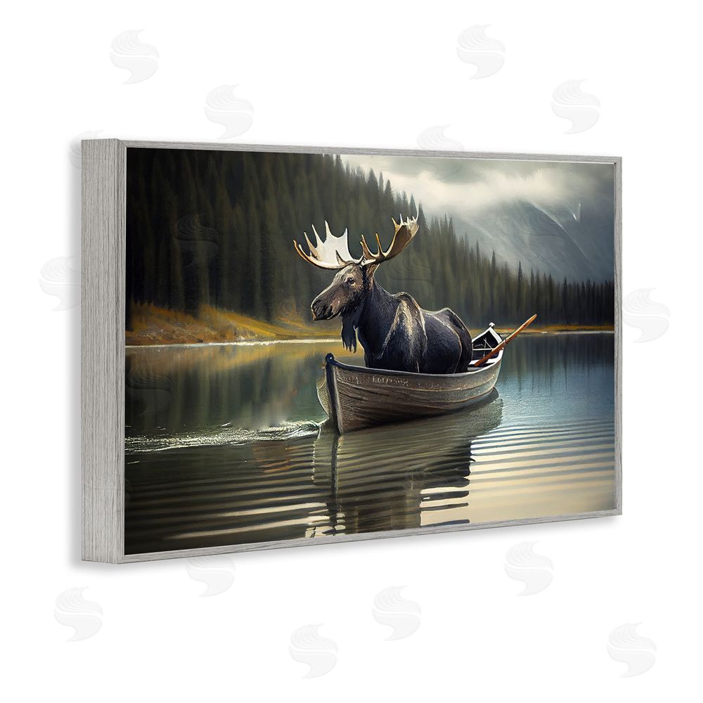 Sasha Moose in Canoe Tranquility Gray Framed Giclee Print Wall Art