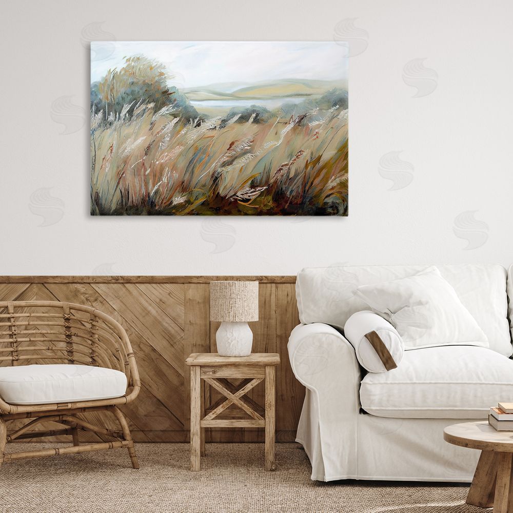 Sasha Windy Meadow Distortion Stretched Canvas Wall Art Print in Room