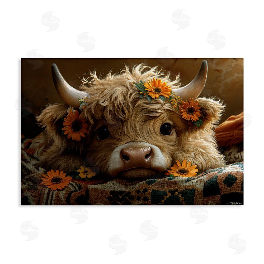 Momart Adorable Flower Bedecked Cattle Stretched Canvas Wall Art Print