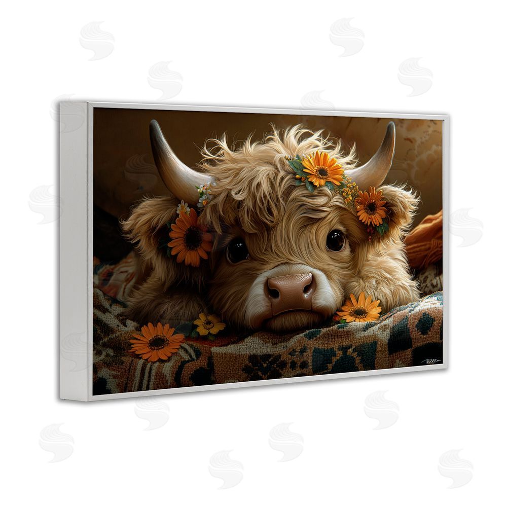 Momart Adorable Flower Bedecked Cattle White Framed Giclee Print Wall Art