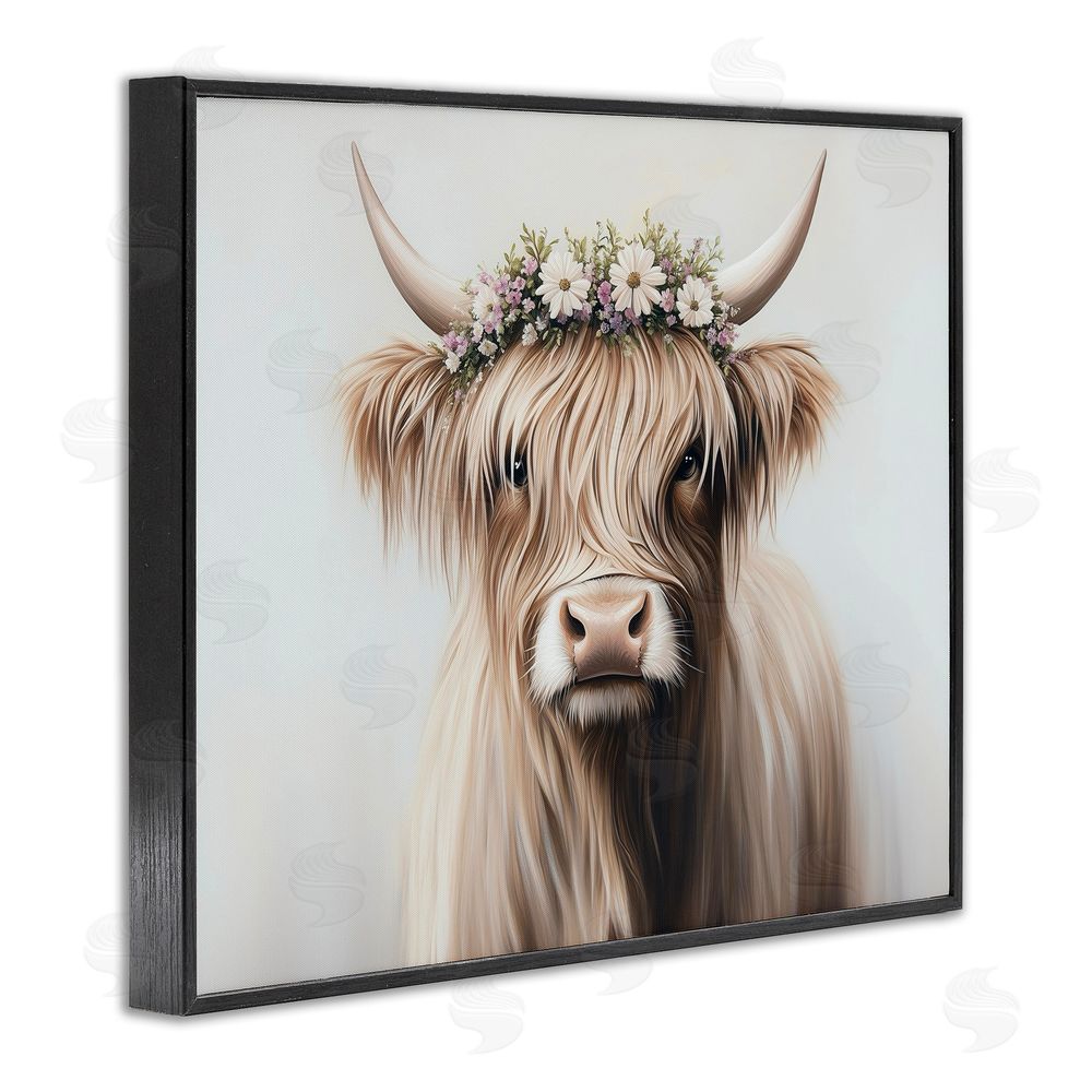 Shawna Stewart Shaggy Cattle Floral Crown Black Framed Giclee Print Wall Art