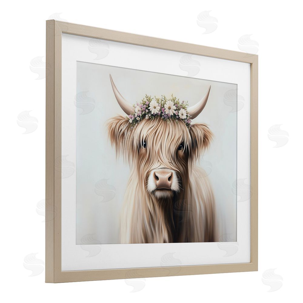 Shawna Stewart Shaggy Cattle Floral Crown Brown Framed Print Under Glass Wall Art