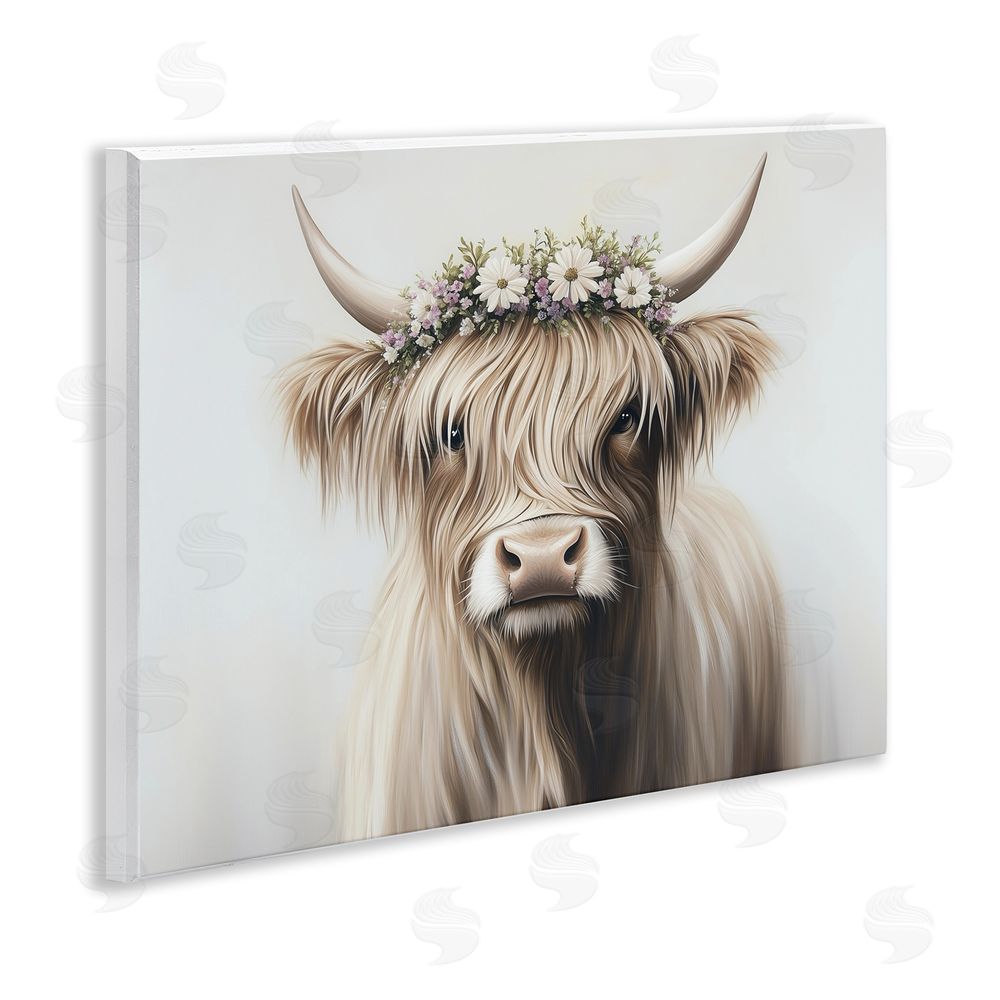 Shawna Stewart Shaggy Cattle Floral Crown Wooden Wall Plaque Art Print