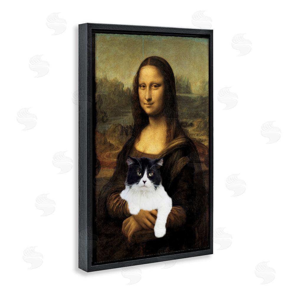 Masters Redux Mona Lisa Cat Lady Black Floating Frame Canvas Wall Art Print