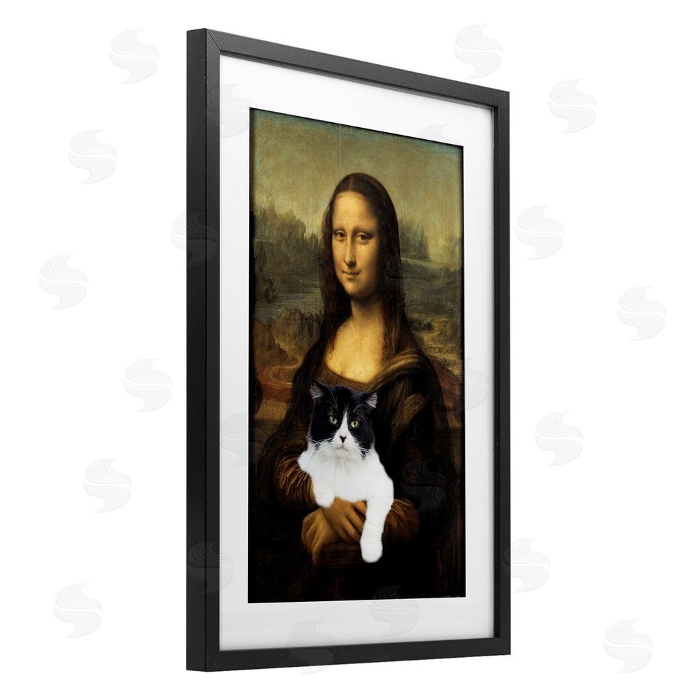 Masters Redux Mona Lisa Cat Lady Black Framed Print Under Glass Wall Art