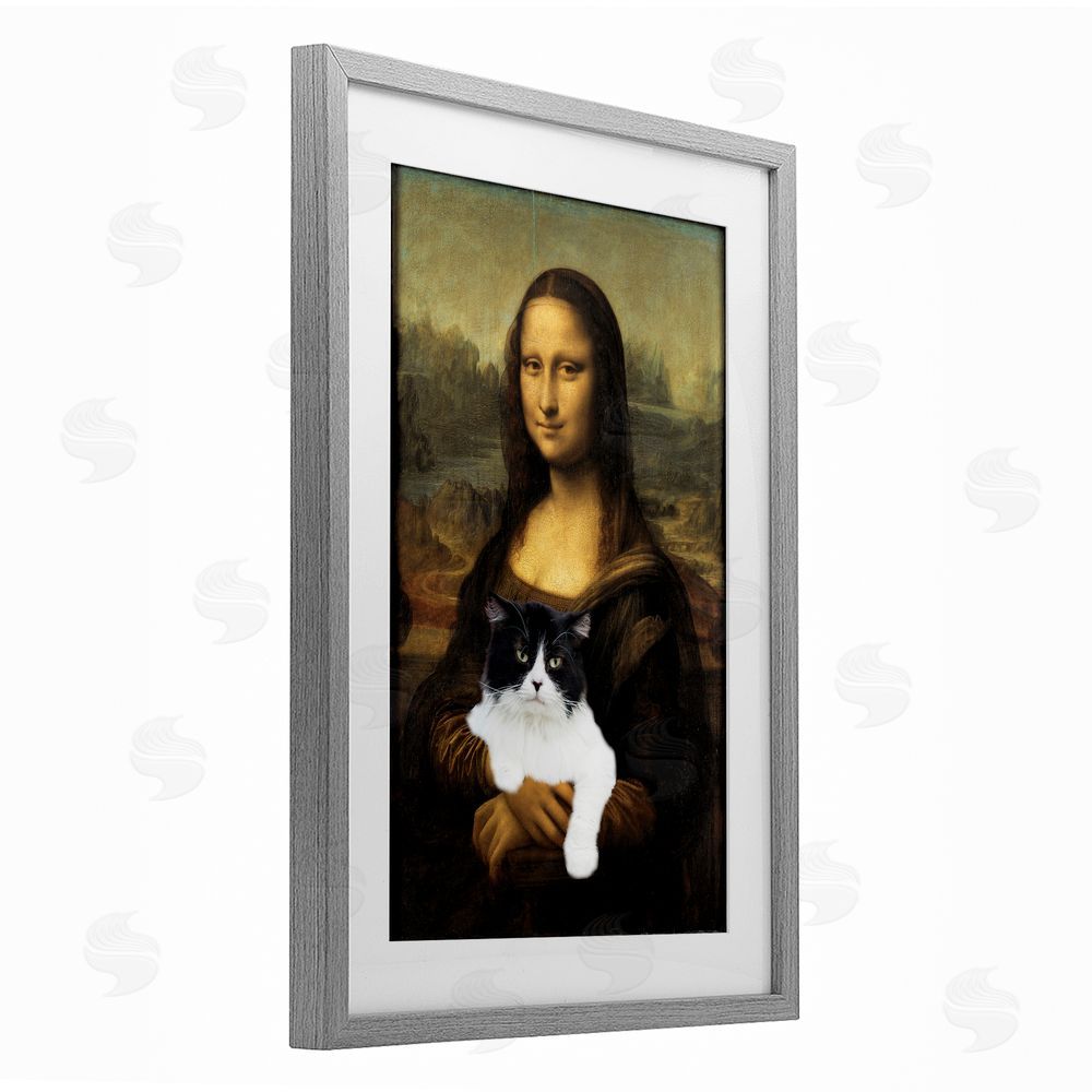 Masters Redux Mona Lisa Cat Lady Gray Framed Print Under Glass Wall Art