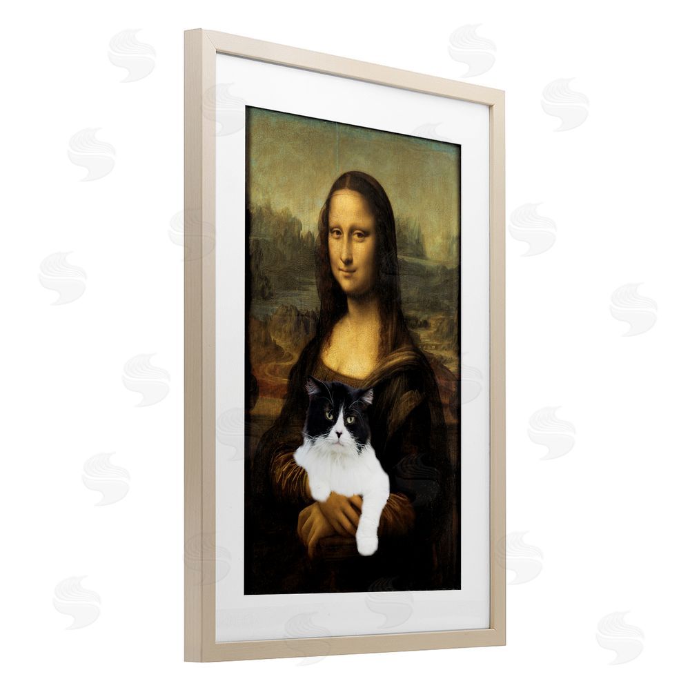 Masters Redux Mona Lisa Cat Lady Brown Framed Print Under Glass Wall Art