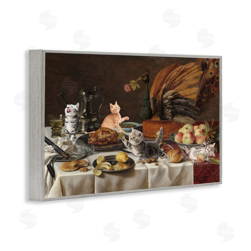 Masters Redux Kittens on Still Life Feast Gray Framed Giclee Print Wall Art