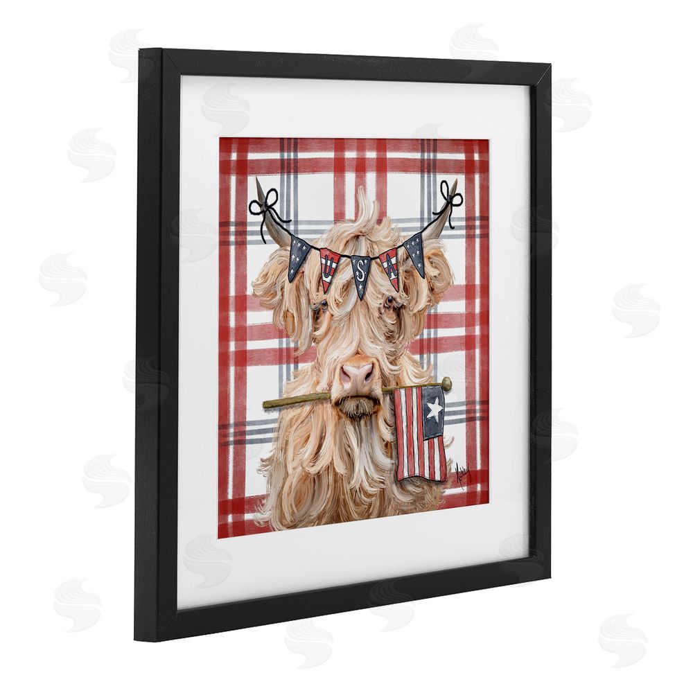 Ashley Bradley USA Plaid Highland Cattle Black Framed Print Under Glass Wall Art