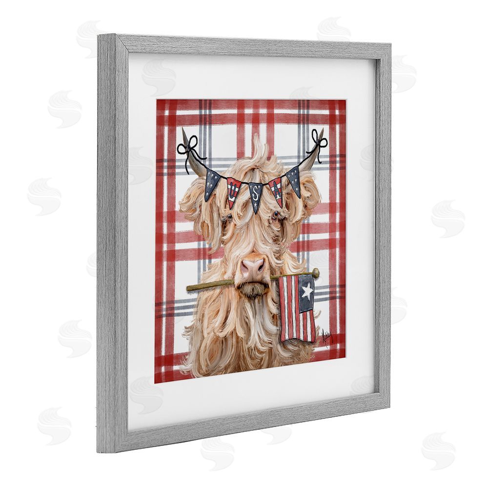 Ashley Bradley USA Plaid Highland Cattle Gray Framed Print Under Glass Wall Art