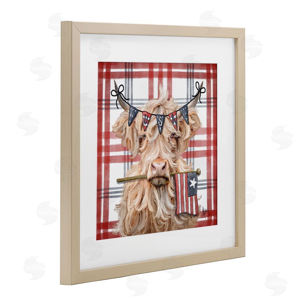 Ashley Bradley USA Plaid Highland Cattle Brown Framed Print Under Glass Wall Art