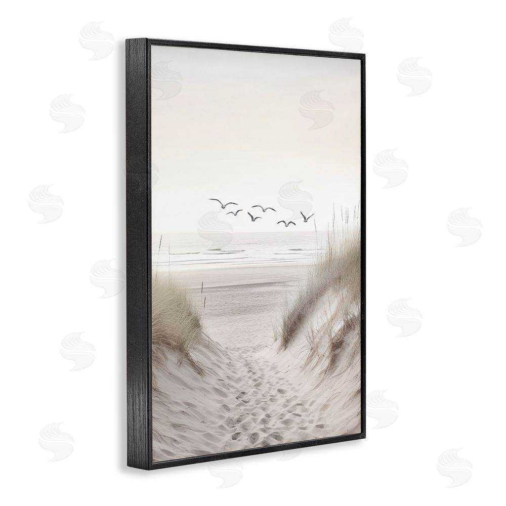 Decent Exposures Seagulls over Sandy Footprints Black Framed Giclee Print Wall Art