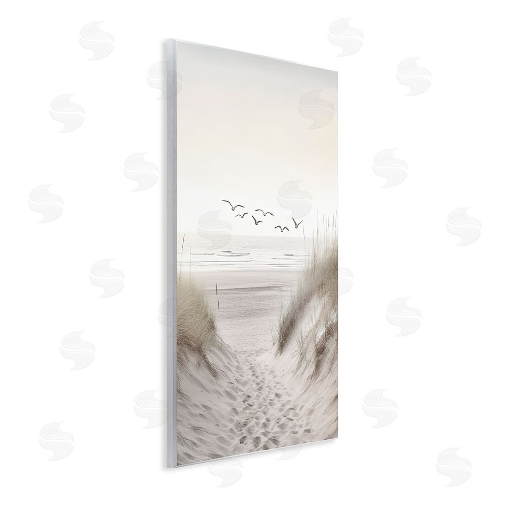 Decent Exposures Seagulls over Sandy Footprints Wooden Wall Plaque Art Print
