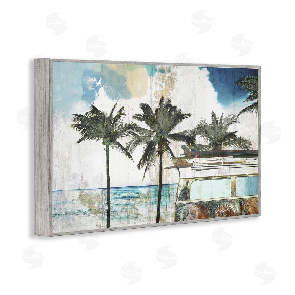 Sasha Beach Day Retro Vacation Gray Framed Giclee Print Wall Art