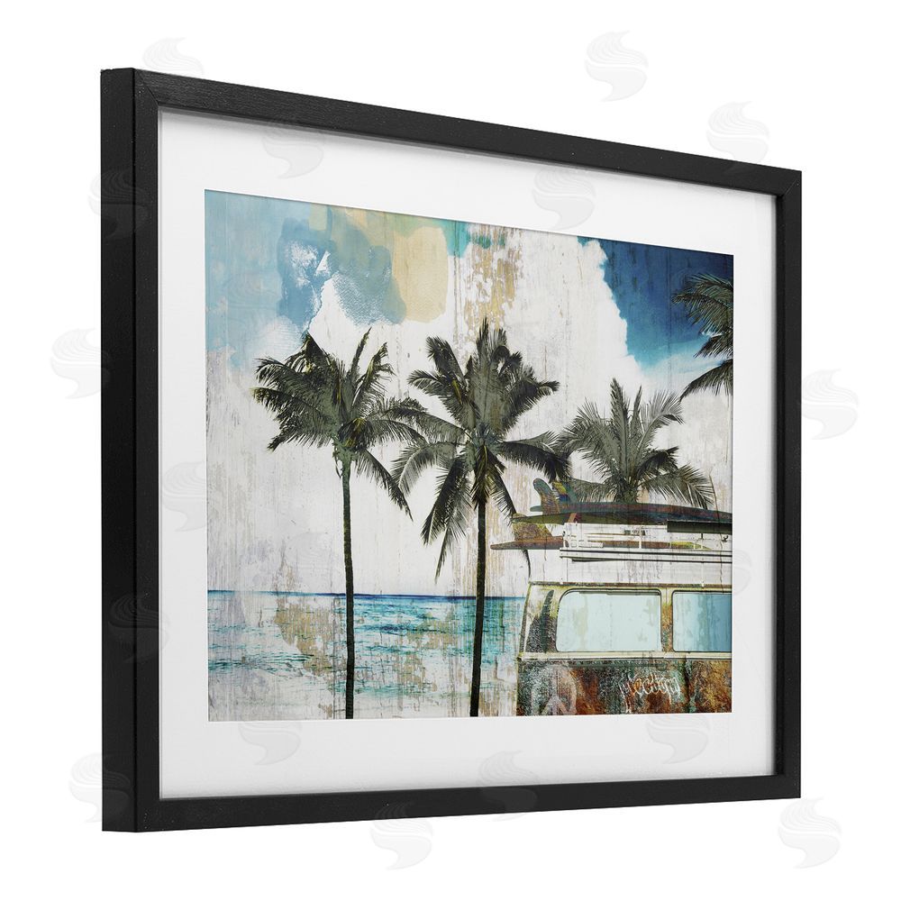 Sasha Beach Day Retro Vacation Black Framed Print Under Glass Wall Art