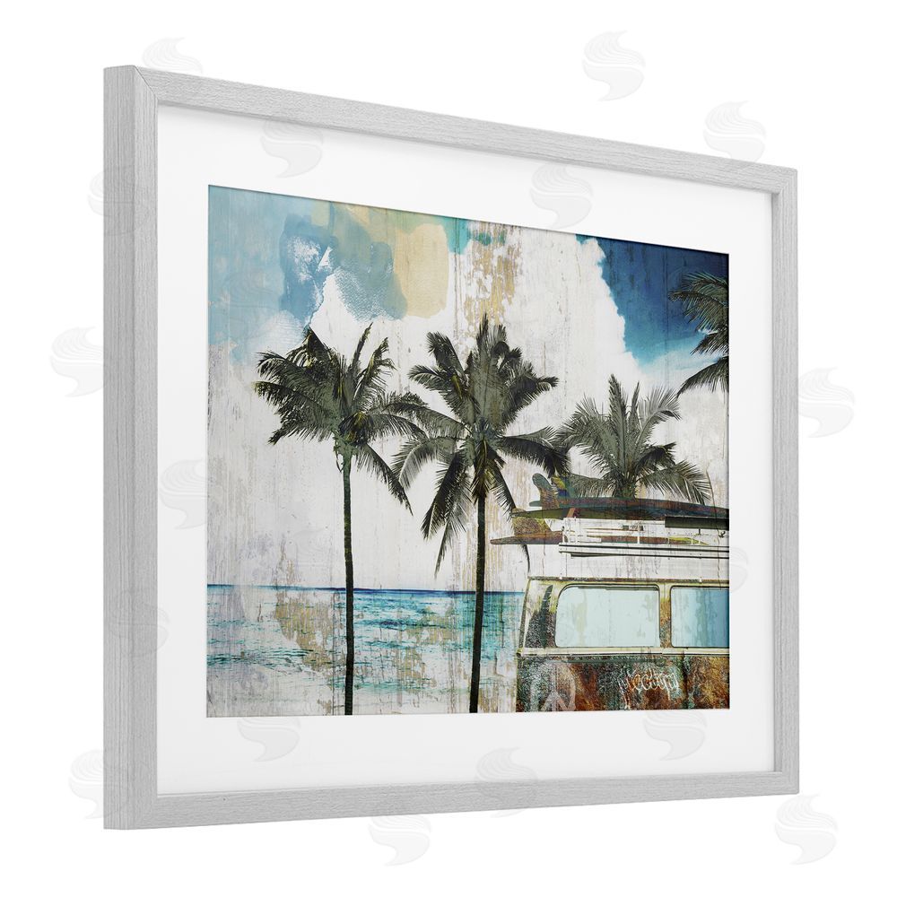 Sasha Beach Day Retro Vacation Gray Framed Print Under Glass Wall Art