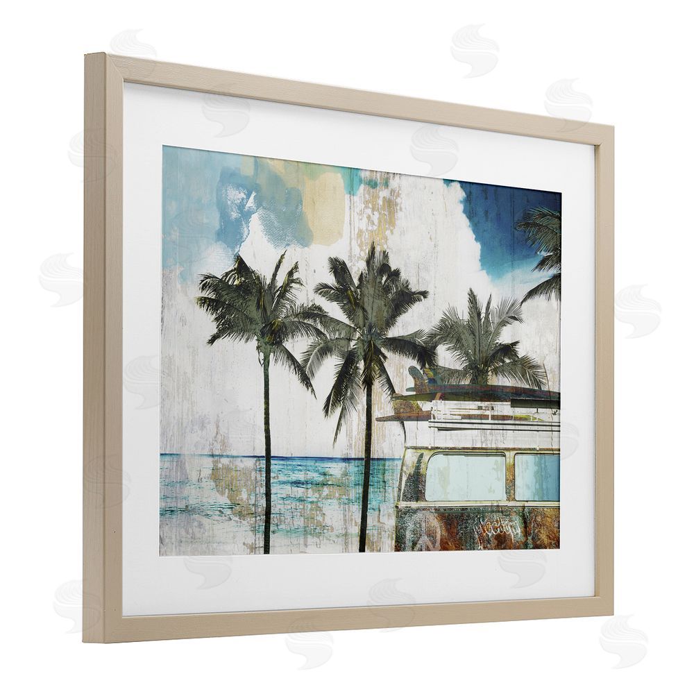 Sasha Beach Day Retro Vacation Brown Framed Print Under Glass Wall Art