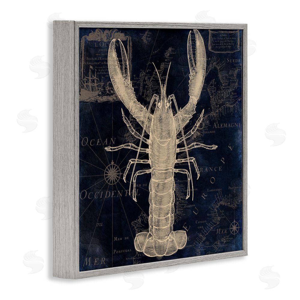 Sasha Lobster Contour over Map Gray Framed Giclee Print Wall Art