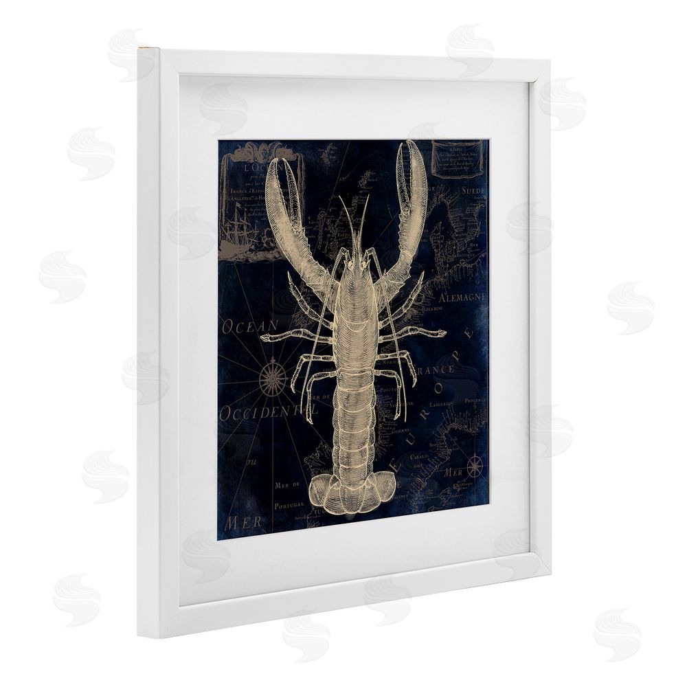 Sasha Lobster Contour over Map White Framed Print Under Glass Wall Art