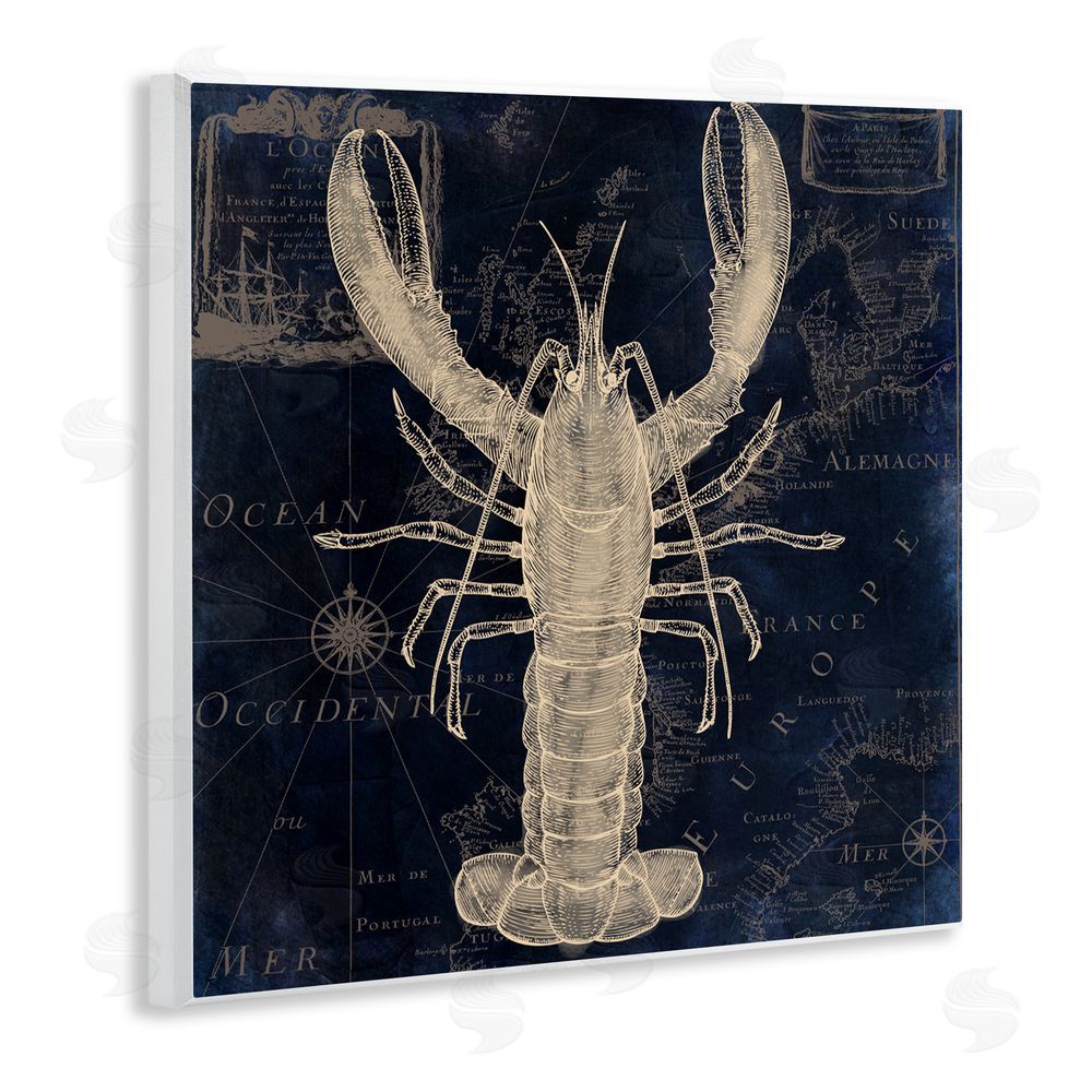 Sasha Lobster Contour over Map Wooden Wall Plaque Art Print