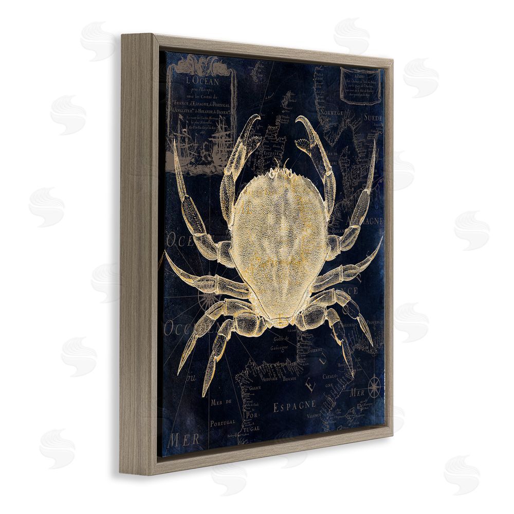 Sasha Crab Contour over Map Brown Floating Frame Canvas Wall Art Print