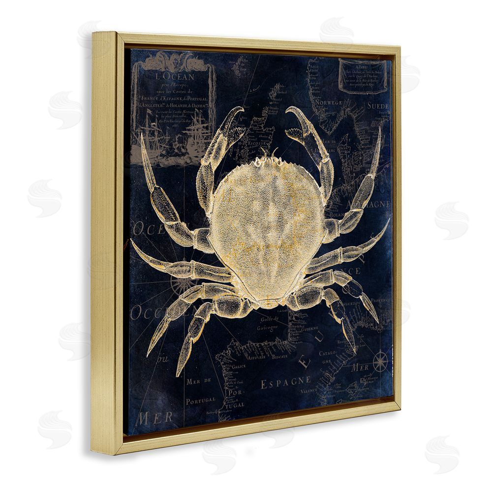 Sasha Crab Contour over Map Gold Floating Frame Canvas Wall Art Print
