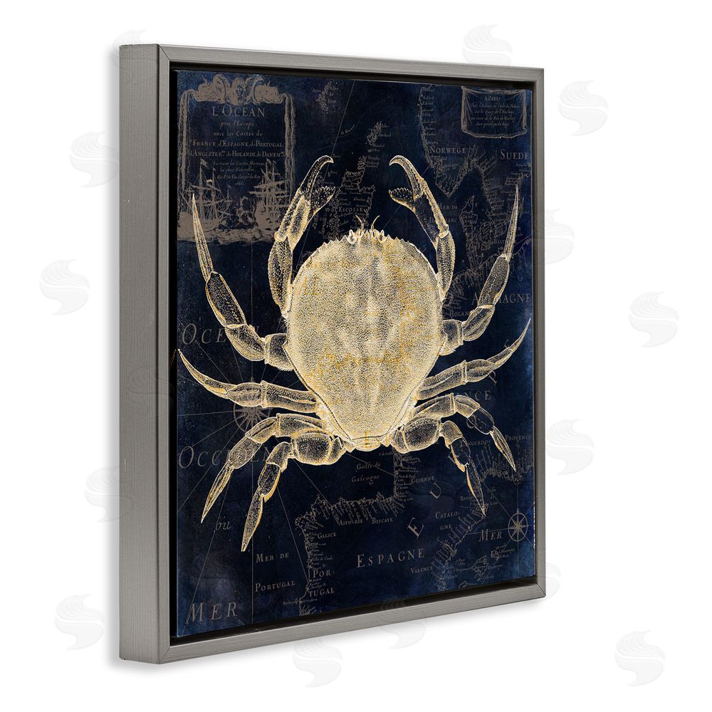 Sasha Crab Contour over Map Gray Floating Frame Canvas Wall Art Print