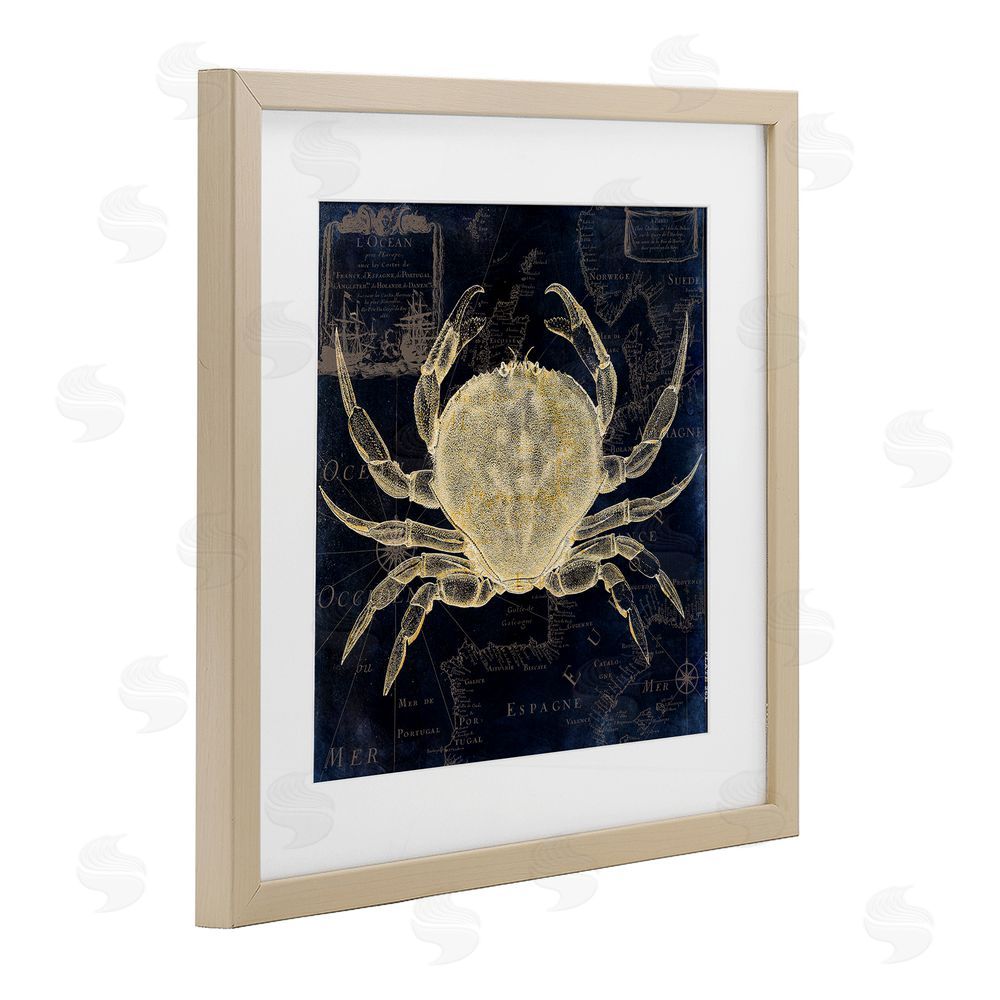 Sasha Crab Contour over Map Brown Framed Print Under Glass Wall Art