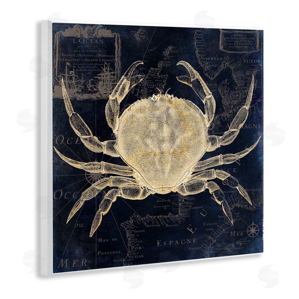 Sasha Crab Contour over Map Wooden Wall Plaque Art Print