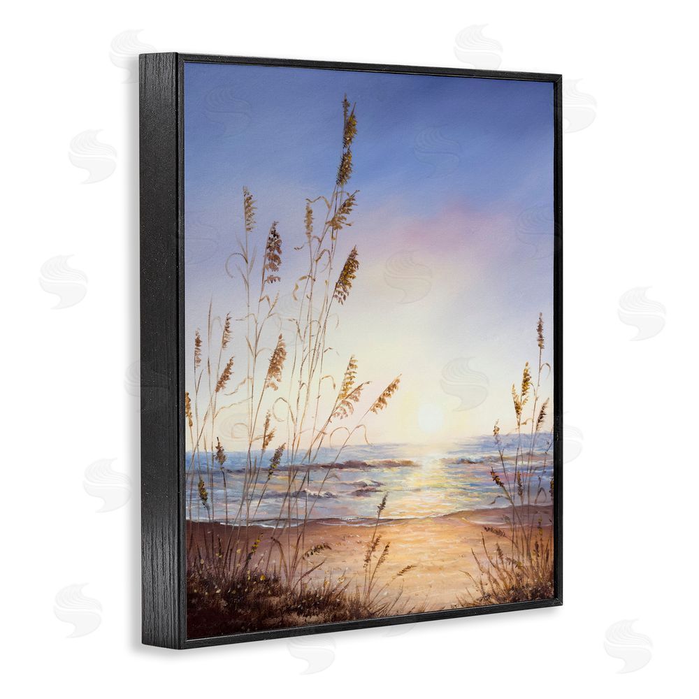 Michelle Faber Seascape with Sunlit Grasses Black Framed Giclee Print Wall Art