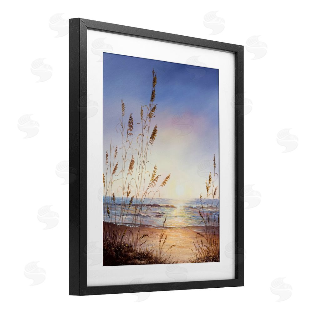 Michelle Faber Seascape with Sunlit Grasses Black Framed Print Under Glass Wall Art