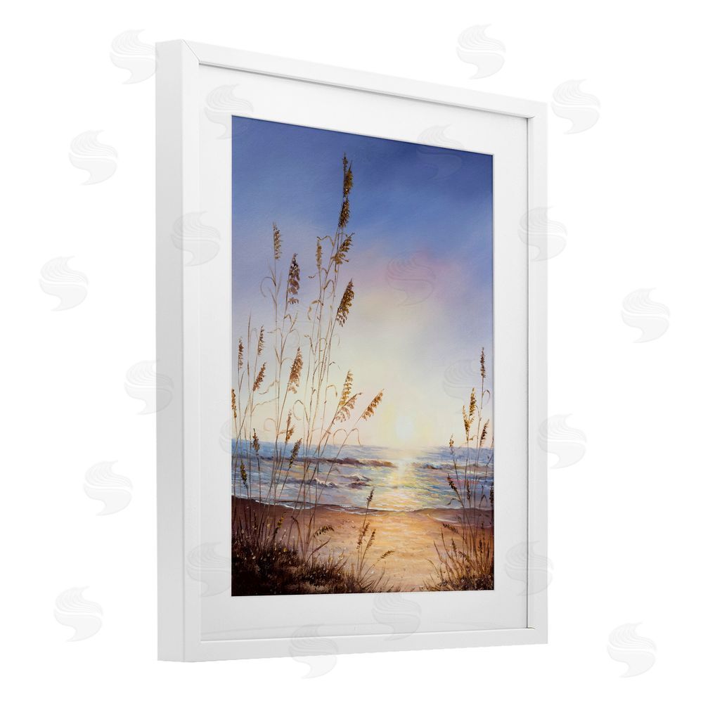 Michelle Faber Seascape with Sunlit Grasses White Framed Print Under Glass Wall Art
