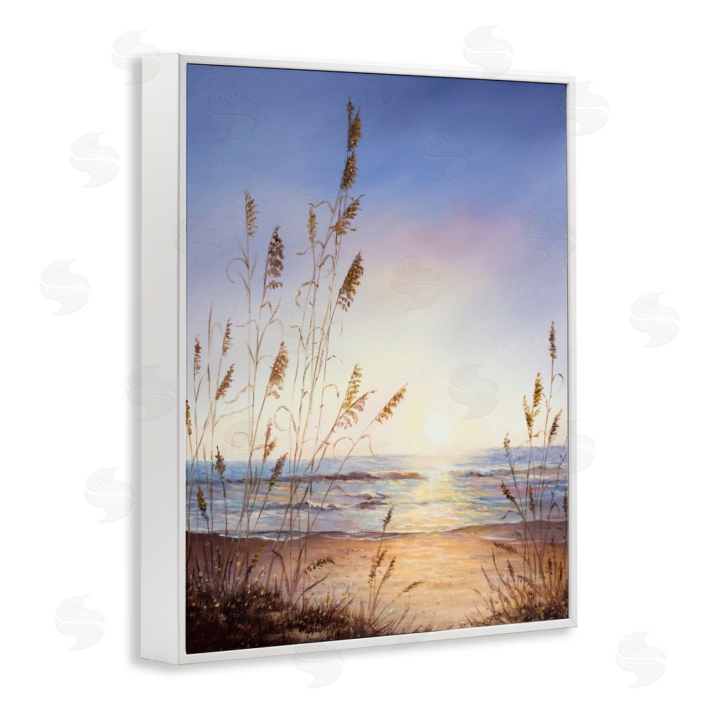 Michelle Faber Seascape with Sunlit Grasses White Framed Giclee Print Wall Art