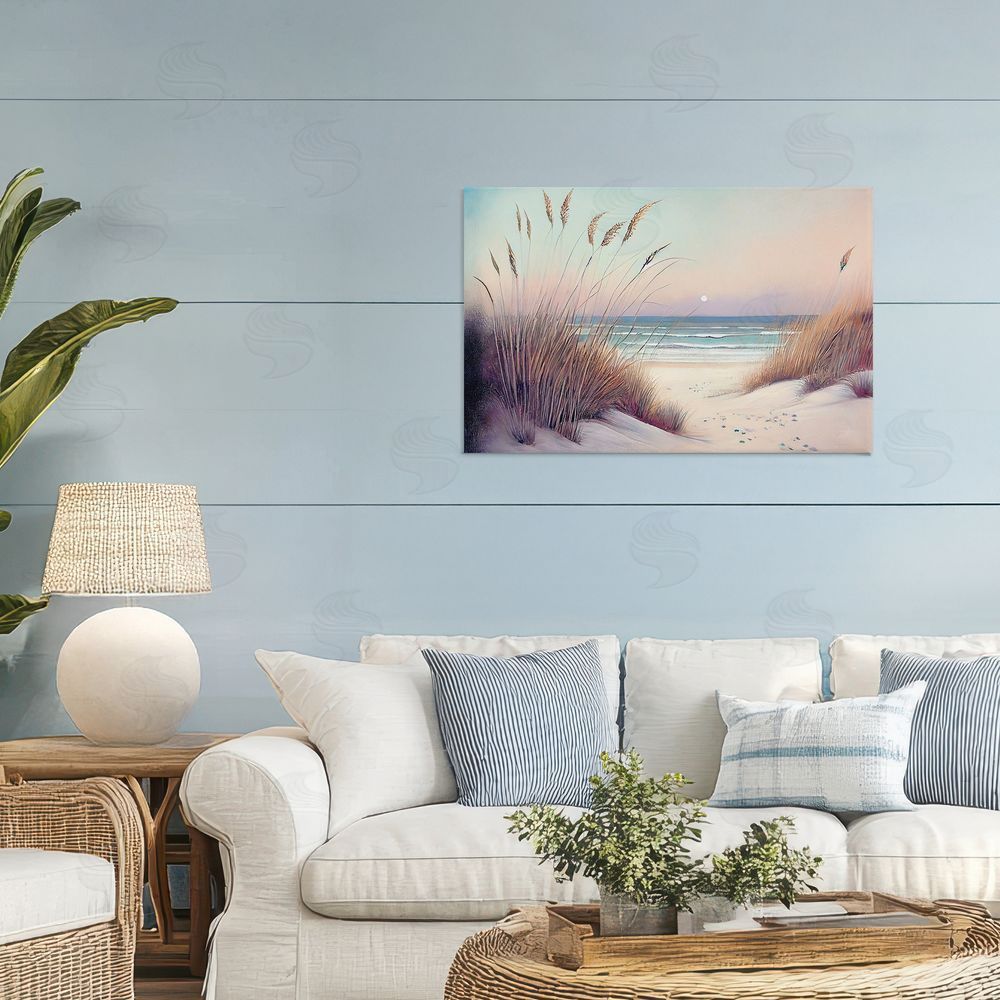 Sasha Euphoria Beach Dunes View Stretched Canvas Wall Art Print in Room