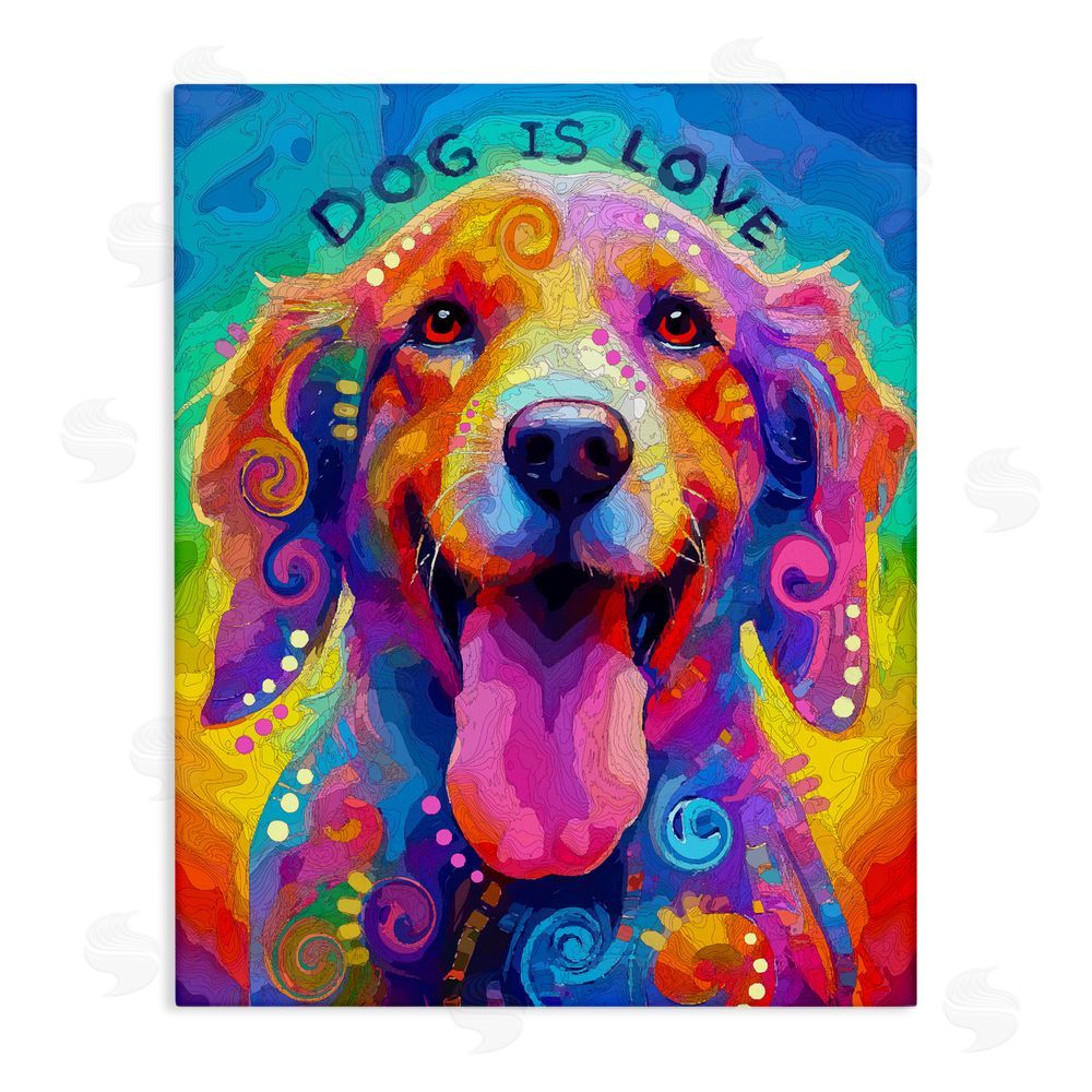 Dean Russo- Evolution Collection Dog Is Love Swirled Pattern Stretched Canvas Wall Art Print