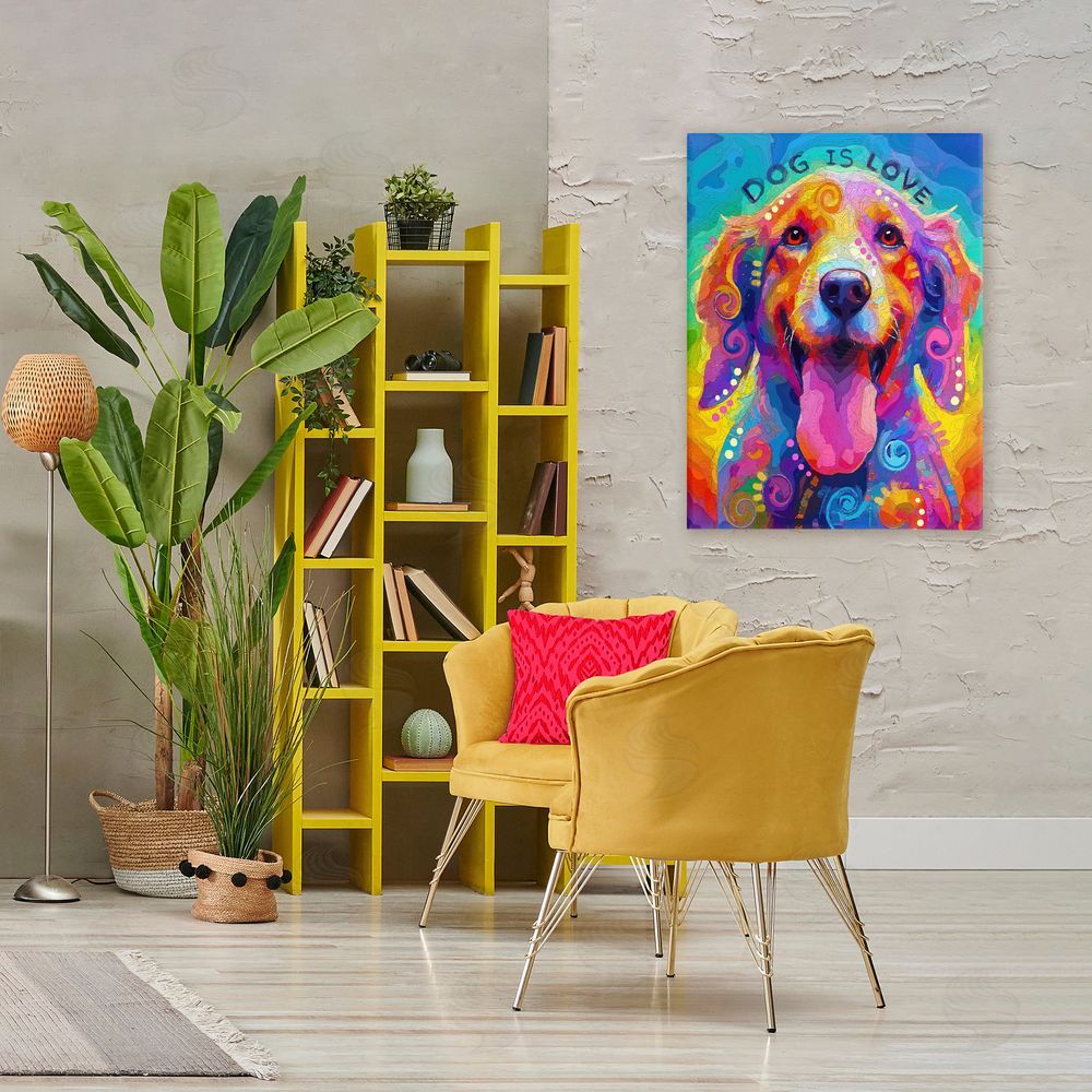 Dean Russo- Evolution Collection Dog Is Love Swirled Pattern Stretched Canvas Wall Art Print in Room