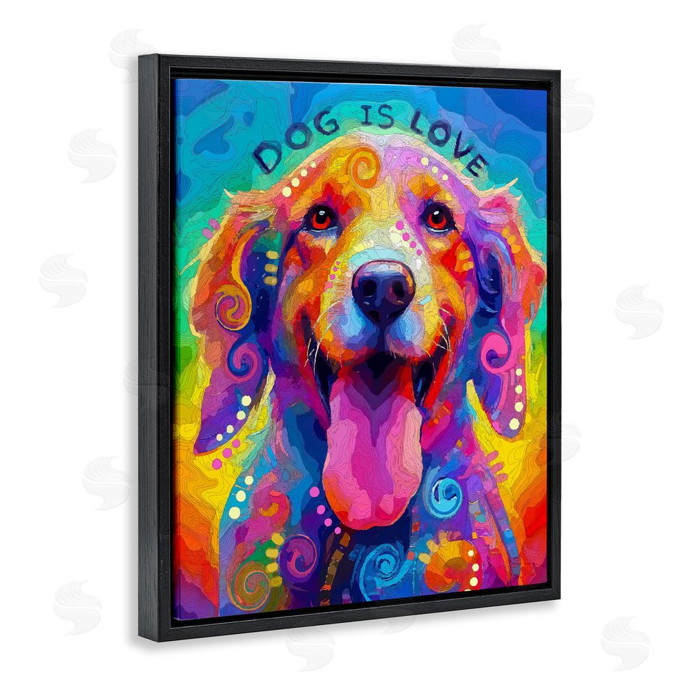 Dean Russo- Evolution Collection Dog Is Love Swirled Pattern Black Floating Frame Canvas Wall Art Print